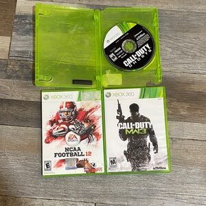 X Box 360 Game Set - Call of Duty MW3 & NCAA Football 12 - Green Cases 3 games